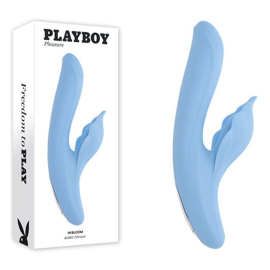 Playboy Pleasure IN BLOOM - Blue 23.5 cm USB Rechargeable Thrusting Tapping & Heating Dual Vibrator Blue - Club X
