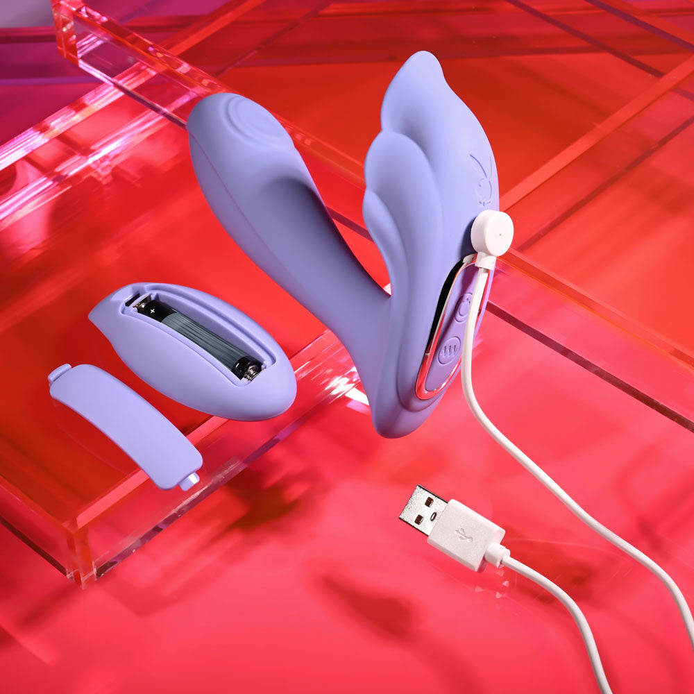 Playboy Pleasure LILAC FANTASY - Purple 13.5 cm USB Rechargeable Tapping Vibrator with Remote Playboy Pleasure