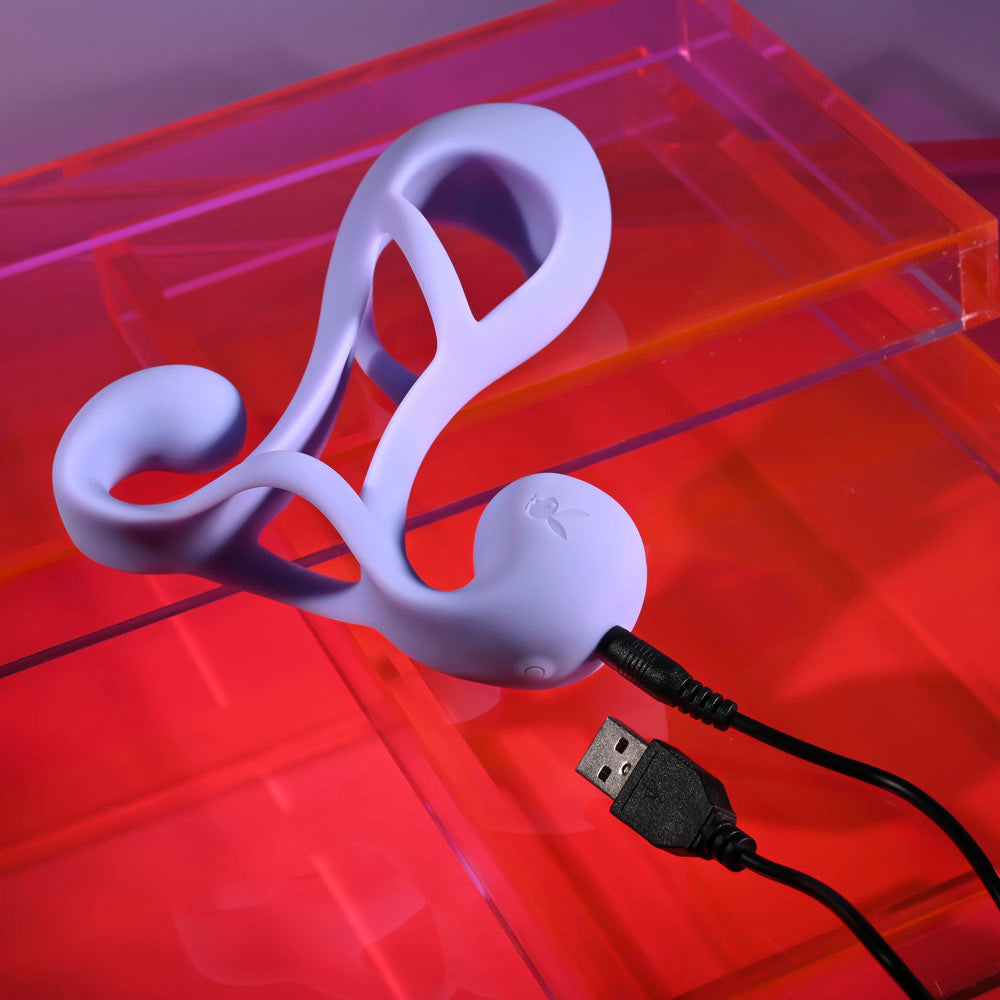 Playboy Pleasure FANTASY CAGE - Purple USB Rechargeable Vibrating Penis Sleeve Playboy Pleasure