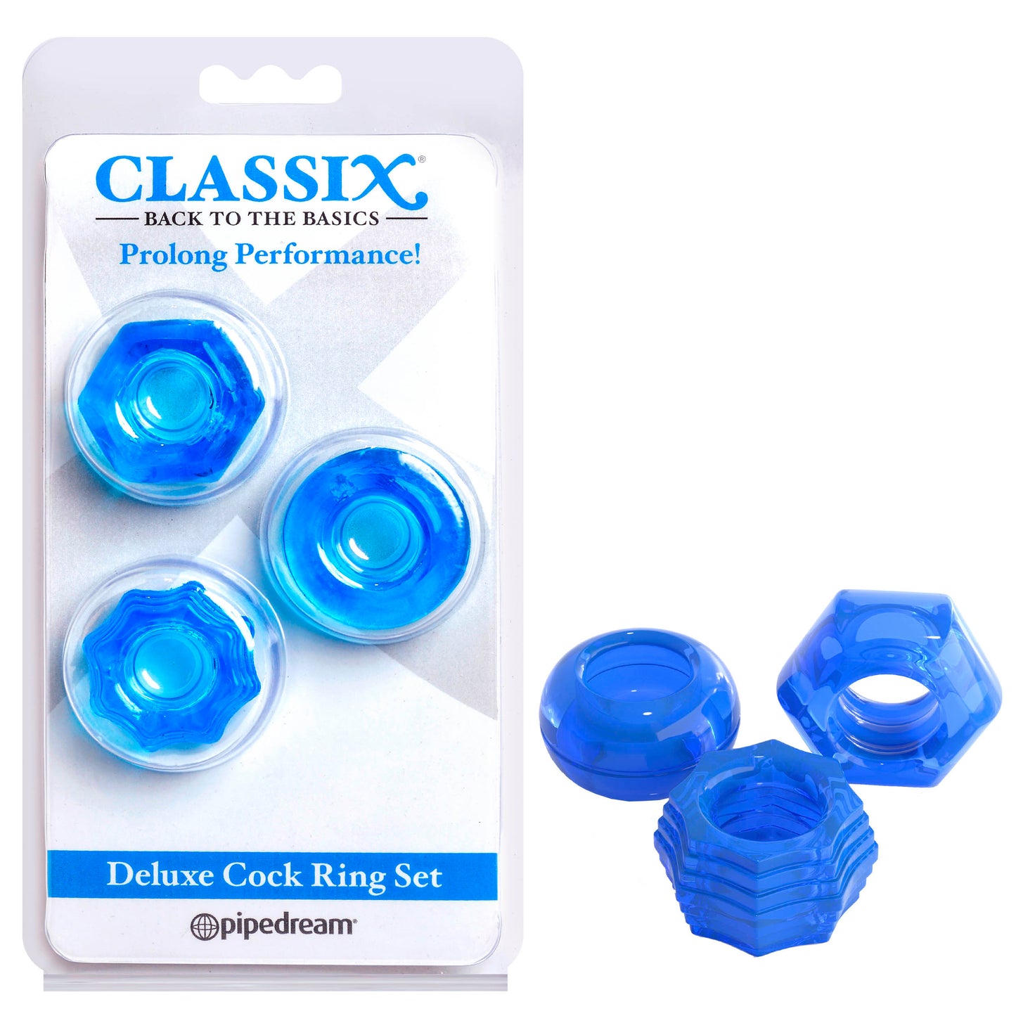 Classix Deluxe Cock Ring Set - Blue Cock Rings - Set of 2 Pipedreams