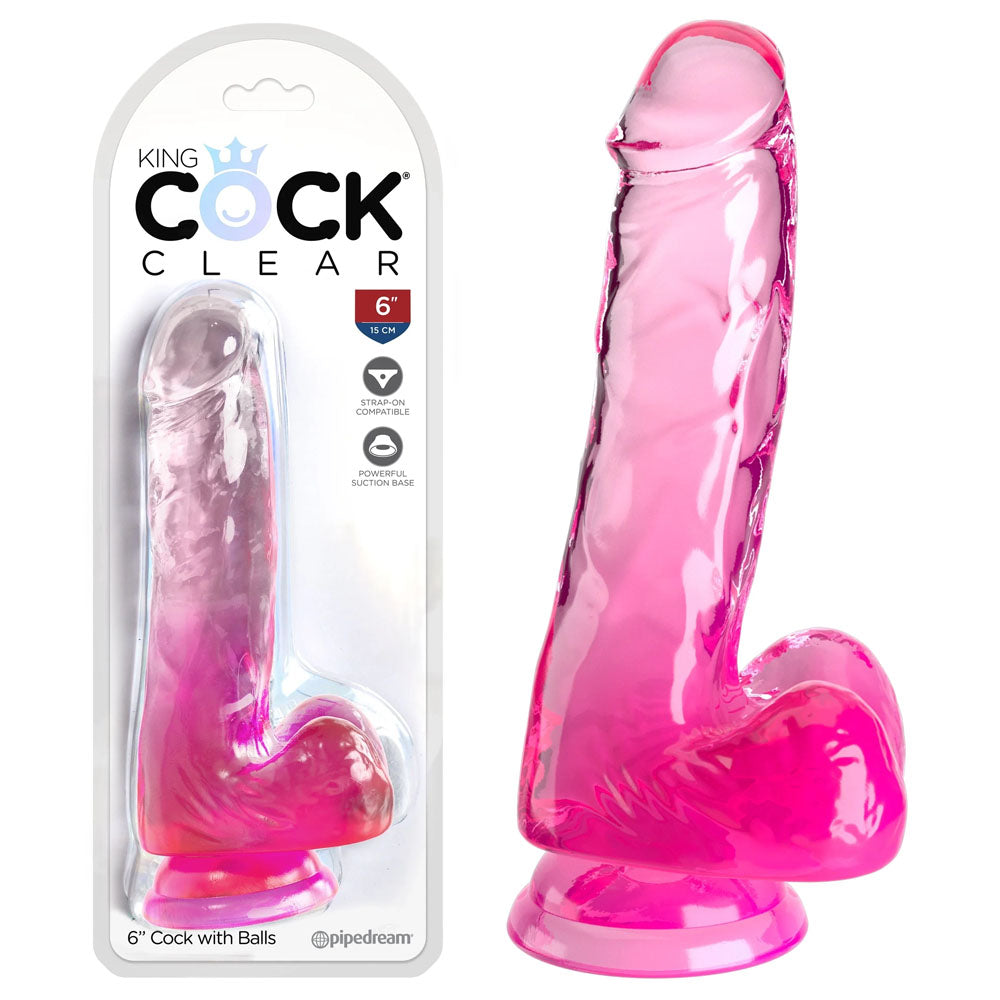 King Cock Clear 6'' Cock with Balls - Pink - Pink 15.2 cm Dong Pink - Club X