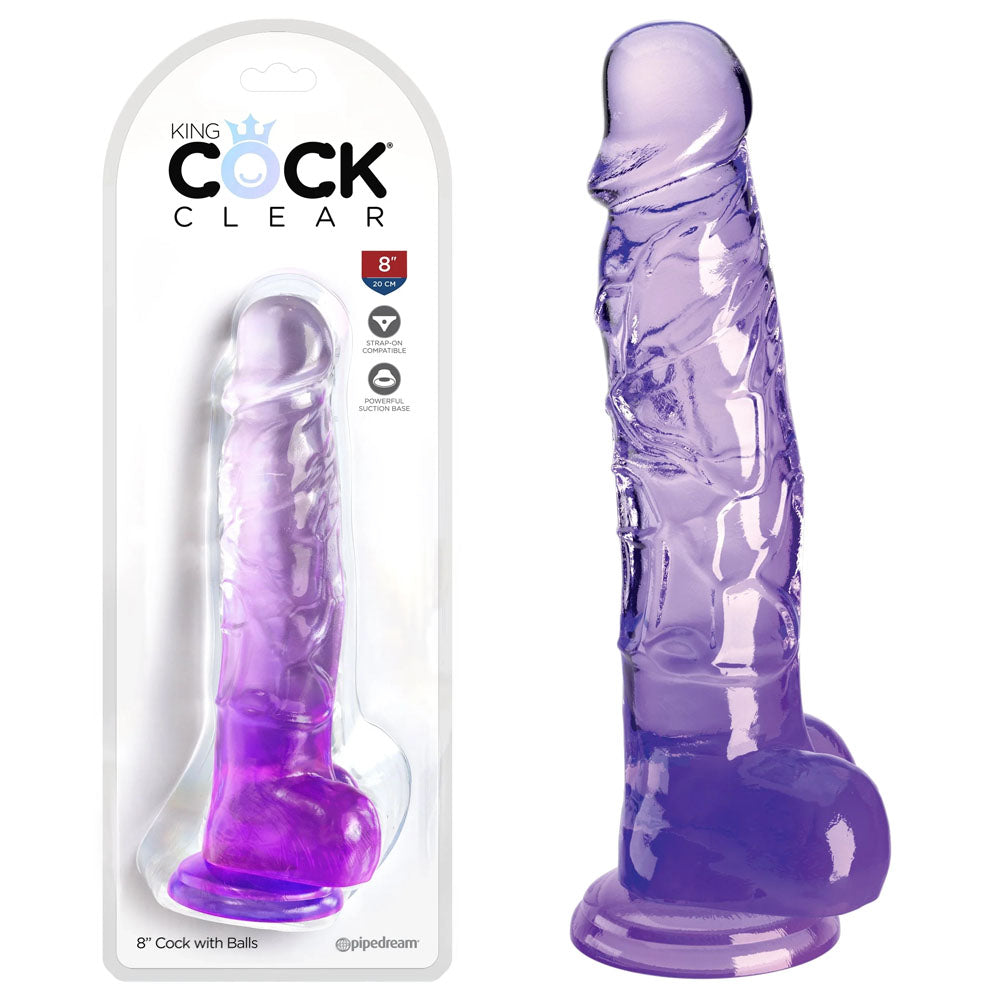 King Cock Clear 8'' Cock with Balls - Purple - Purple 20.3 cm Dong Purple - Club X