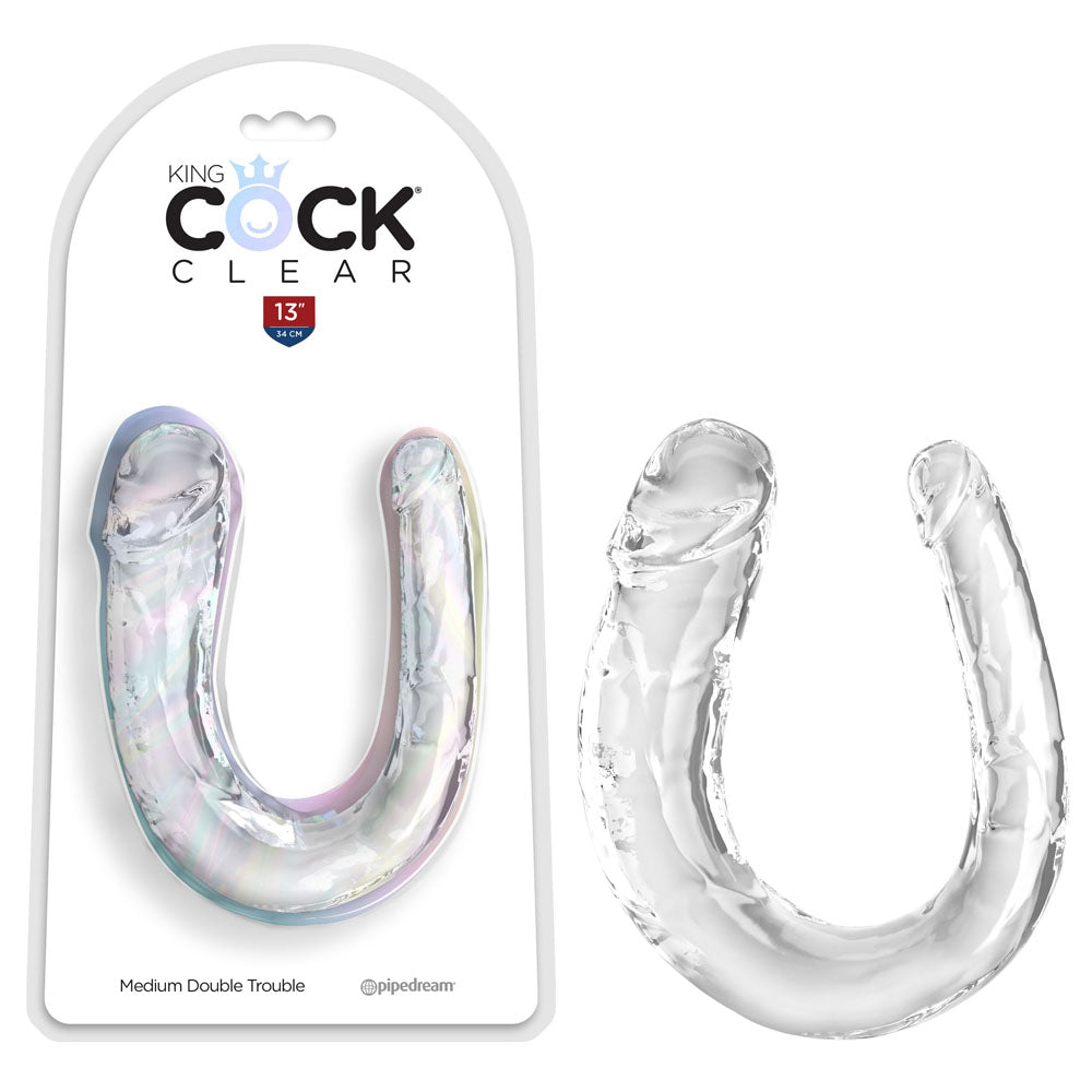 King Cock Clear Medium Double Trouble - Clear Medium Double Penetration Dong Clear - Club X