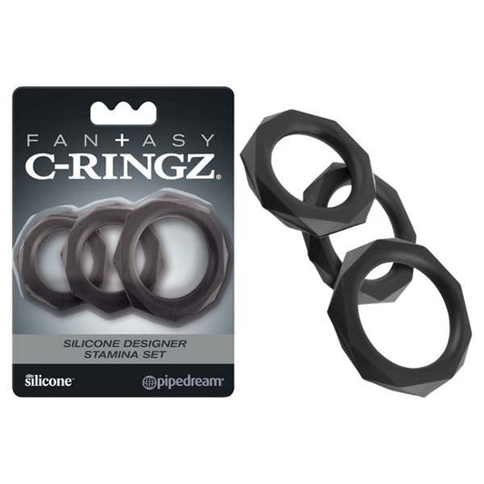 Fantasy C-Ringz Silicone Designer Stamina Set - Black Cock Rings - Set of 3 Sizes Pipedreams