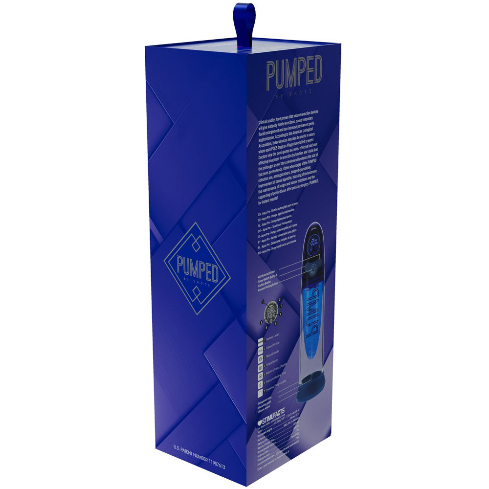 PUMPED Aqua-Pro Auto Pump - Blue - Blue/Clear USB Rechargeable AI-Enabled Submersible Auto Penis Pump Shots Toys