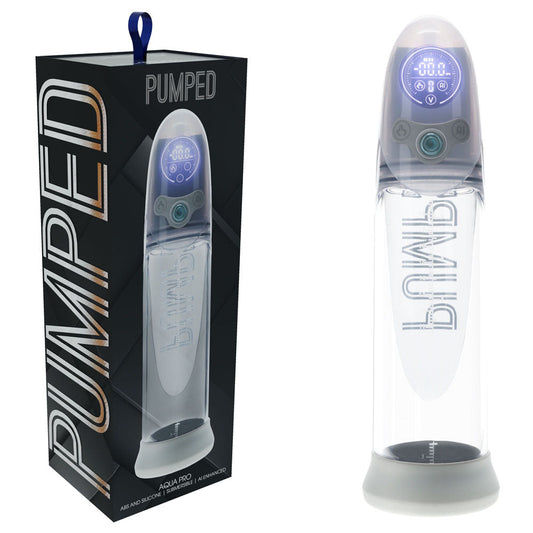 PUMPED Aqua-Pro Auto Pump - Grey - Grey/Clear USB Rechargeable AI-Enabled Submersible Auto Penis Pump Shots Toys
