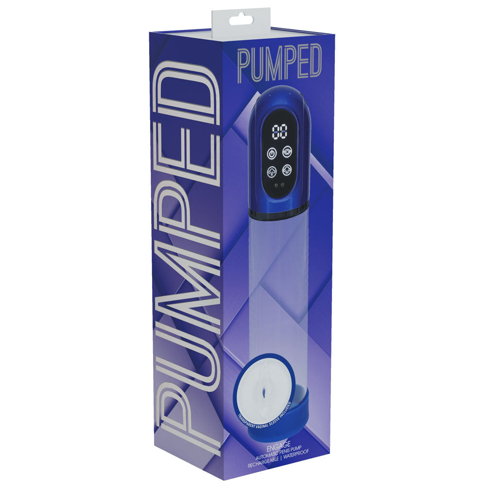 PUMPED Engage Automatic Penis Pump - Blue - Metallic Blue USB Rechargeable Auto Penis Pump Shots Toys