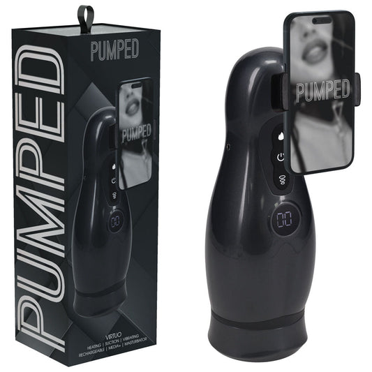 PUMPED Virtuo - Gunmetal - Gunmetal Grey/Clear USB Rechargeable Sucking And Vibrating Auto Masturbator Shots Toys