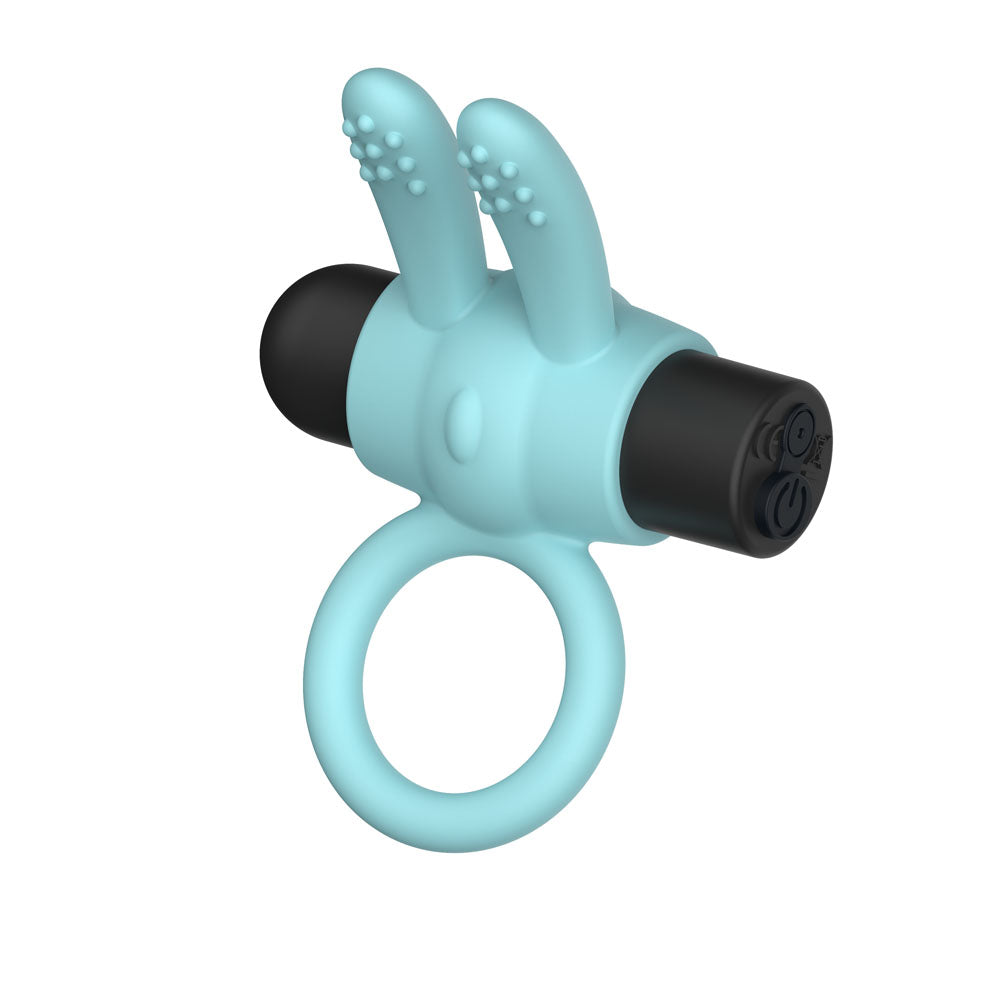 Passion Play Silicone Rabbit Vibrating Cockring - Blue - Blue USB Rechargeable Vibrating Penis Ring Passion Play