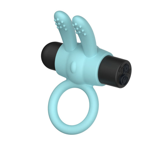 Passion Play Silicone Rabbit Vibrating Cockring - Blue - Blue USB Rechargeable Vibrating Penis Ring Passion Play