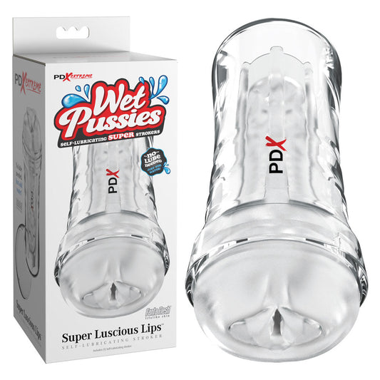 PDX Extreme Wet Pussies - Super Luscious Lips - Clear - Clear Self Lubricating Vagina Stroker Pipedream
