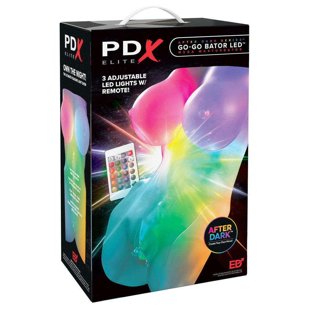 PDX Elite Go-Go Bator LED Mega Masturbator - Clear with LED Mini Torso Masturbator Pipedream