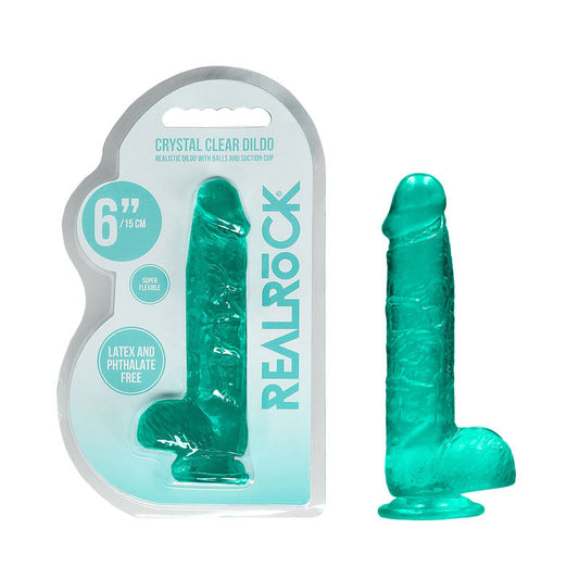 REALROCK 6'' Realistic Dildo With Balls - Turquoise 15.2 cm Dong Shots Toys