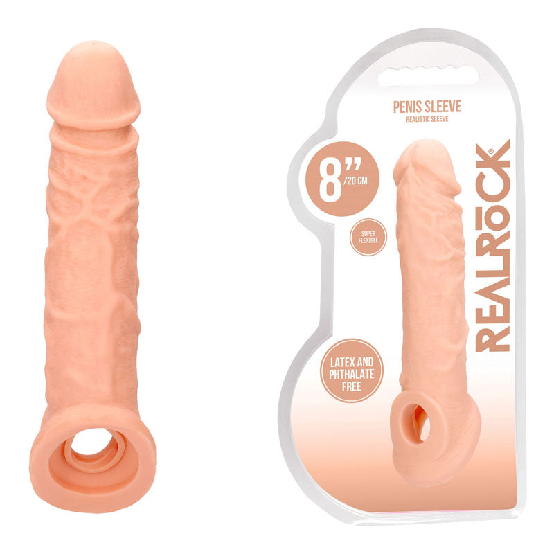 REALROCK 8'' Realistic Penis Extender with Rings - Flesh 20.3 cm Penis Extension Sleeve Realrock