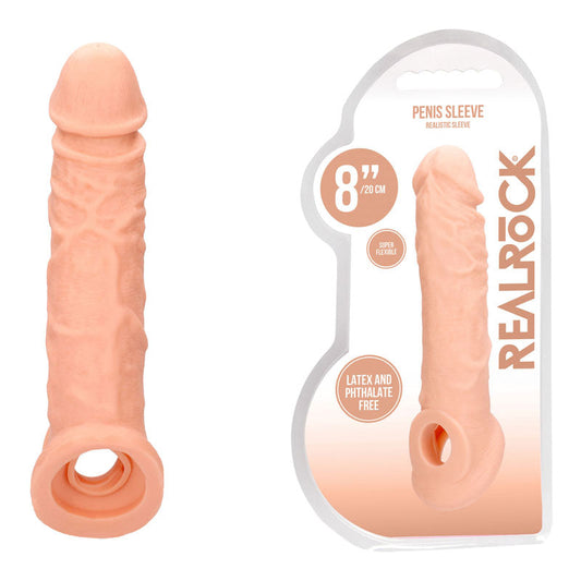 REALROCK 8'' Realistic Penis Extender with Rings - Flesh 20.3 cm Penis Extension Sleeve Realrock