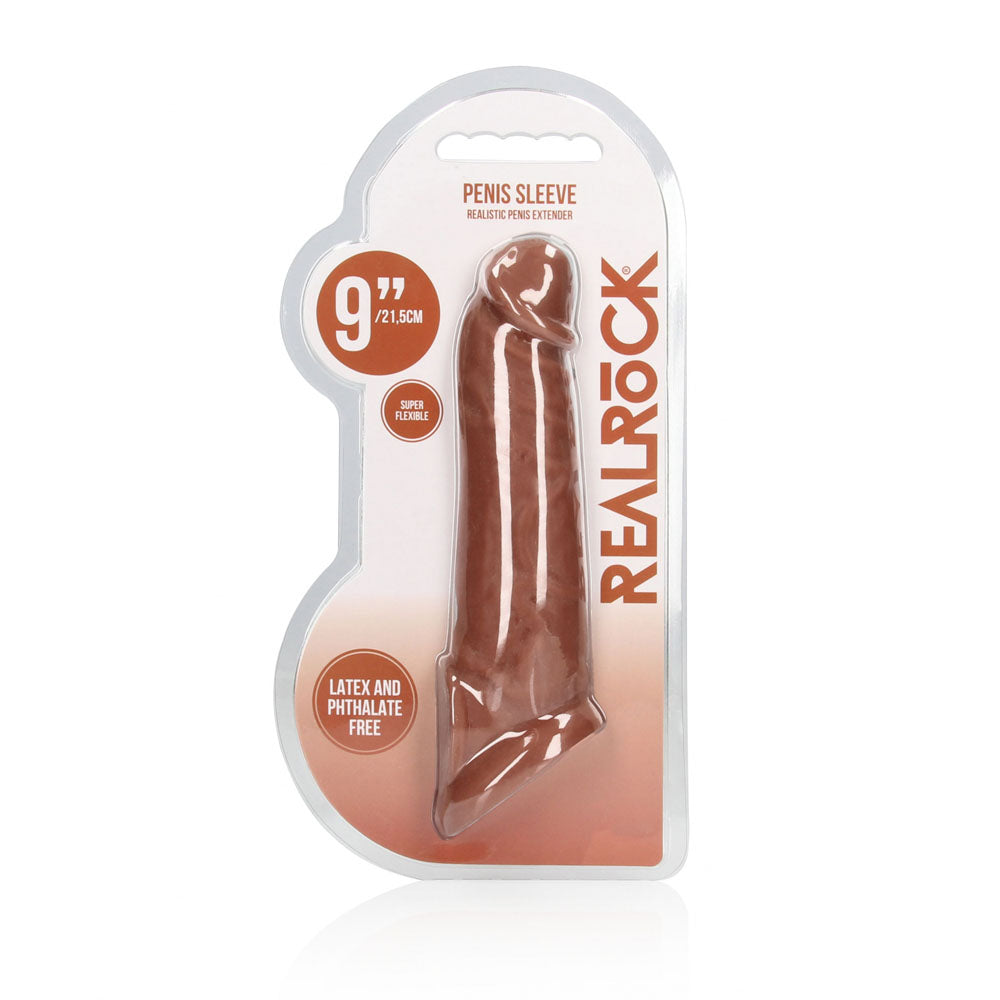 REALROCK 9'' Realistic Penis Extender with Rings - Tan - Tan 22.9 cm Penis Extension Sleeve Shots Toys