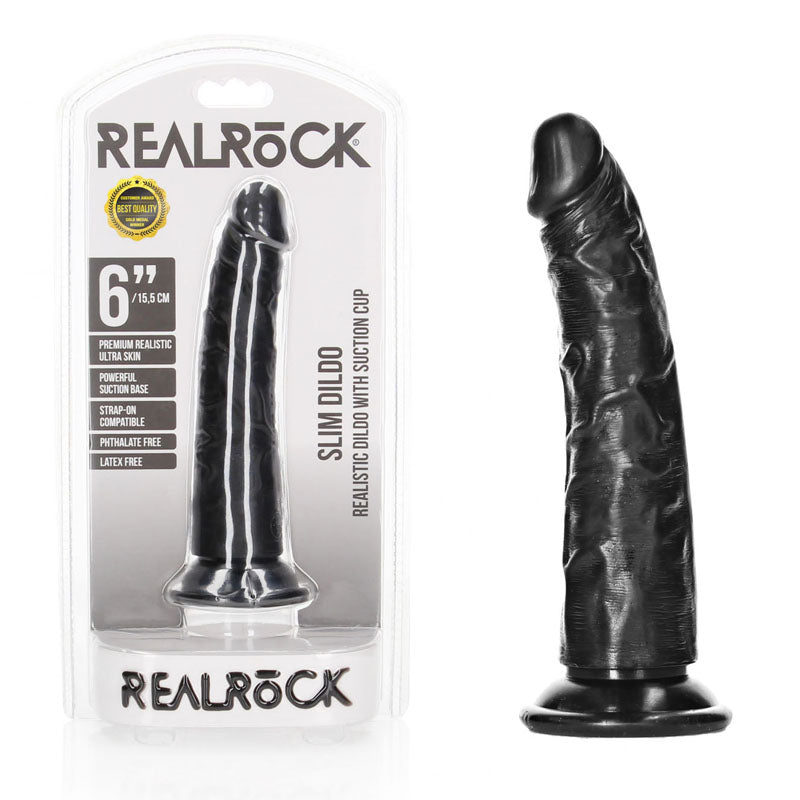 REALROCK Realistic Slim 6'' without Balls Black Dildo - Club X