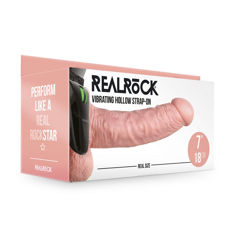 REALROCK Vibrating Hollow Strapon + Balls - 18cm Flesh - Flesh 18 cm Vibrating Hollow Strap-On Flesh - Club X