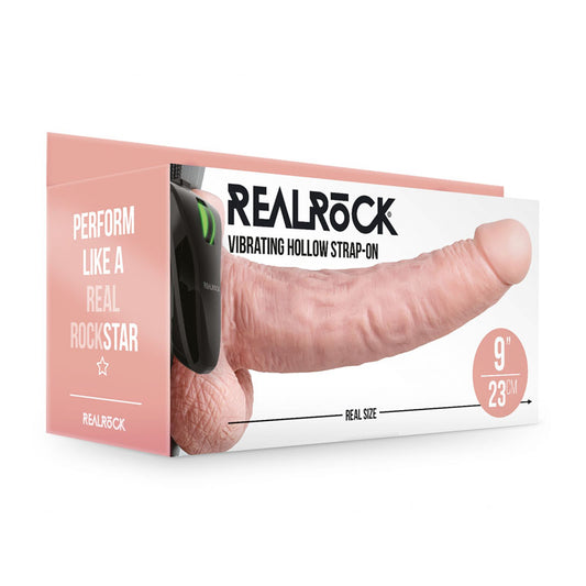 REALROCK Vibrating Hollow Strapon + Balls - 23cm Flesh - Flesh 23 cm Vibrating Hollow Strap-On Flesh - Club X