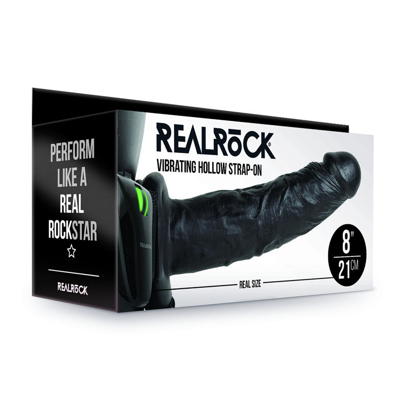 REALROCK Vibrating Hollow Strap-on - 20.5 cm Black - Black 20.5 cm Vibrating Hollow Strap-On Black - Club X