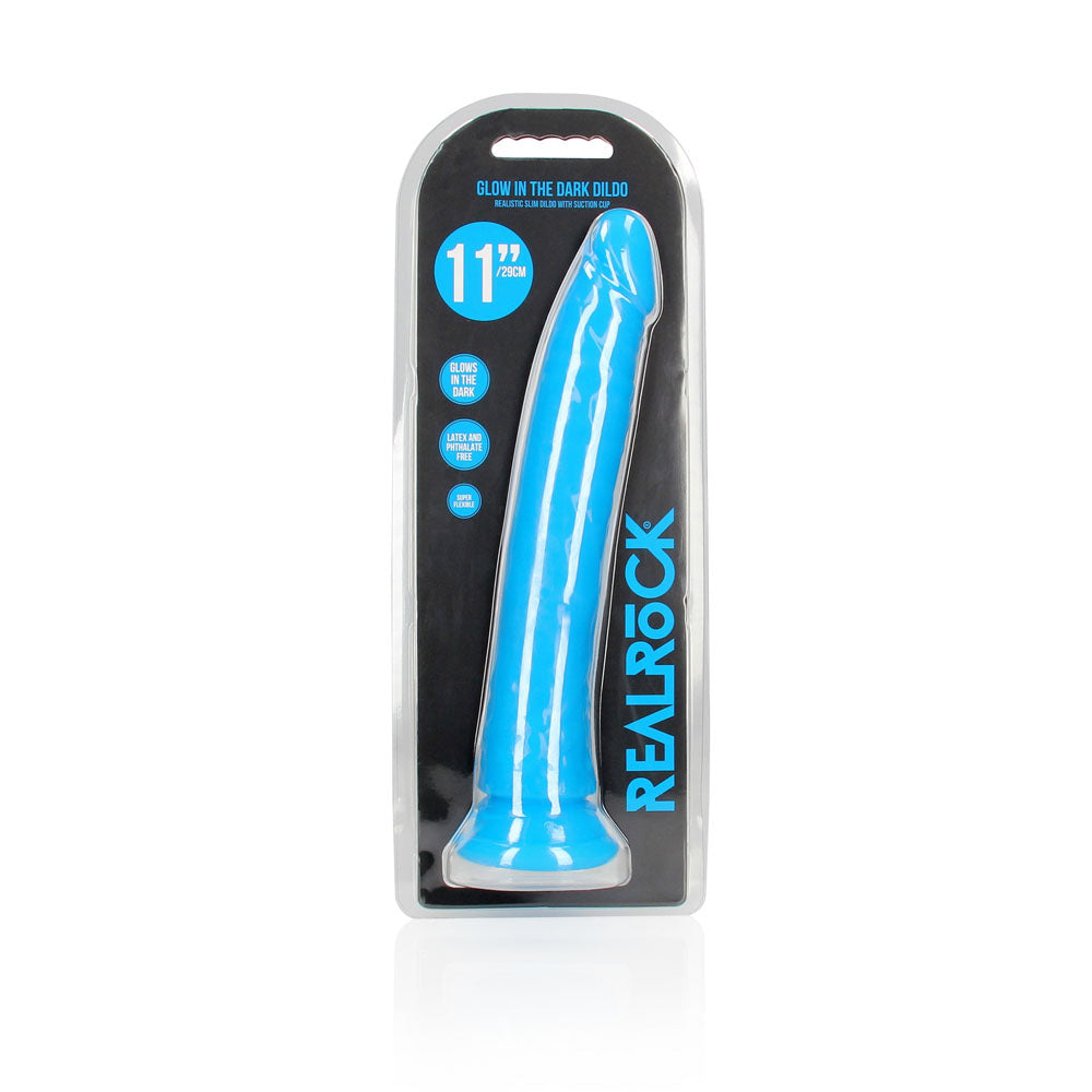 REALROCK 29 cm Slim Glow in the Dark Neon - Blue - Glow in Dark Blue 29 cm (11'') Dong Shots Toys