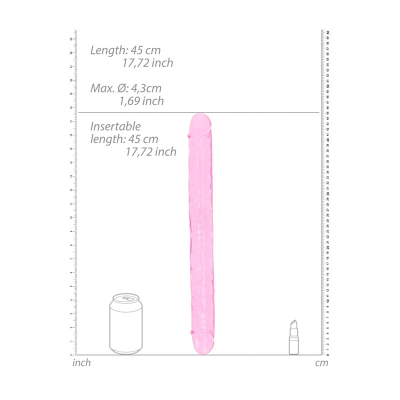 REALROCK Crystal Clear Double Dong 45cm pink full length view - ClubX Australia