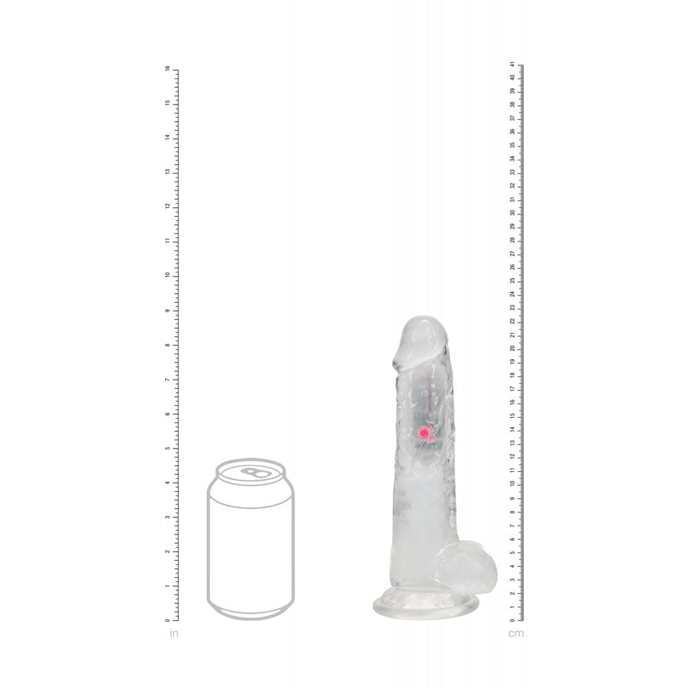 REALROCK 8'' with Balls Wireless Rechargeable LED Vibrating Dong - Clear with LED 22.5 cm USB Rechargeable Vibrating Dong with Remote Shots Toys