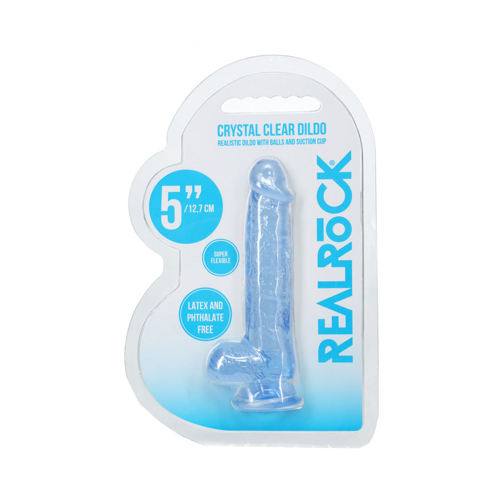 REALROCK 5'' Crystal Clear Dildo with Balls - Blue - Clear Blue 14.7 cm Dong Shots Toys