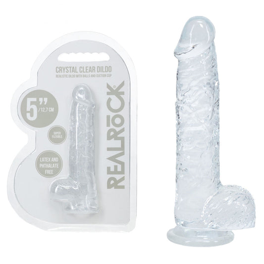REALROCK 5'' Crystal Clear Dildo with Balls - Clear - Clear 14.7 cm Dong Shots Toys