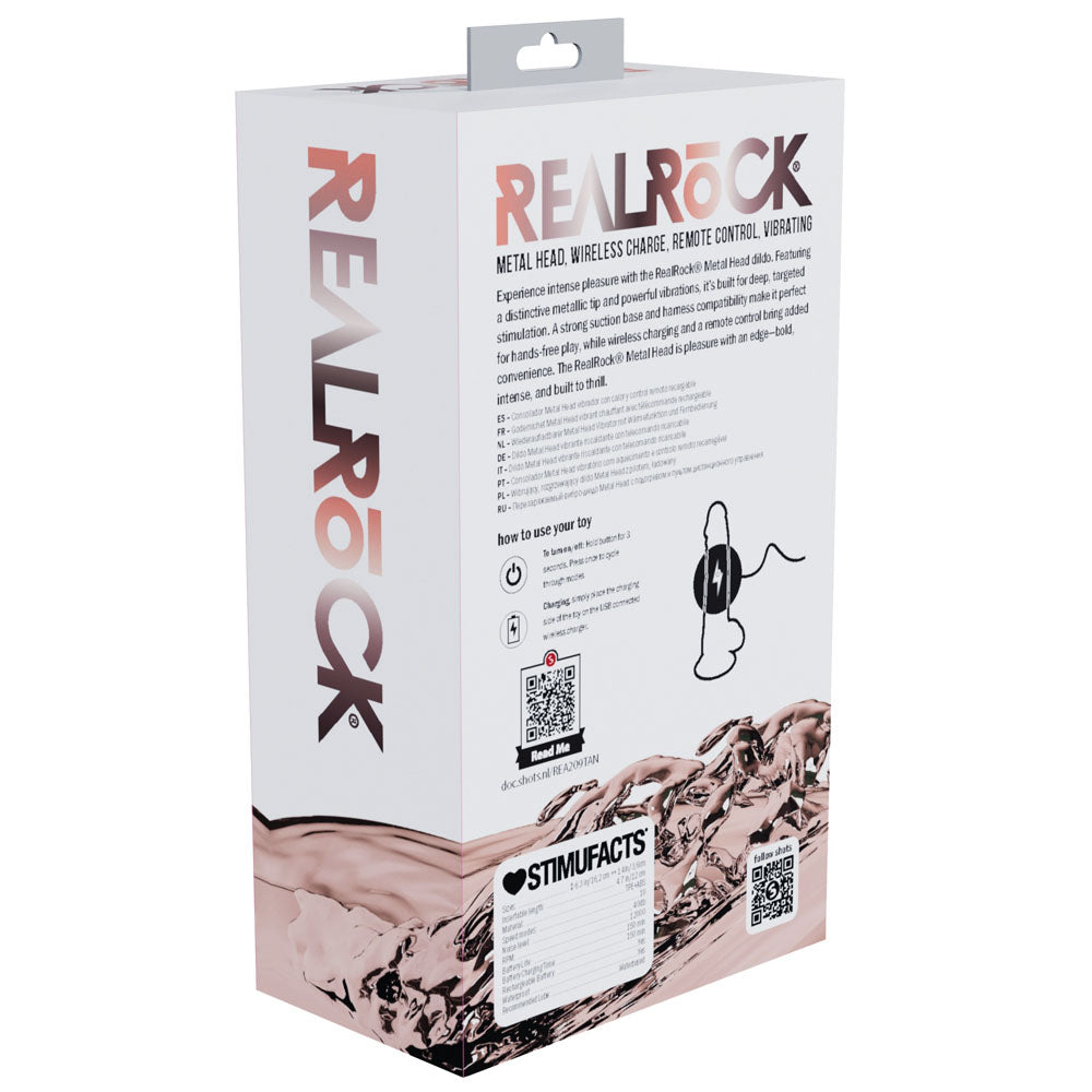 REALROCK Metal Head 6'' Rechargeable Dildo - Tan - Tan 16.2 cm USB Rechargeable Vibrating Dildo with Metal Head and Wireless Remote Shots Toys