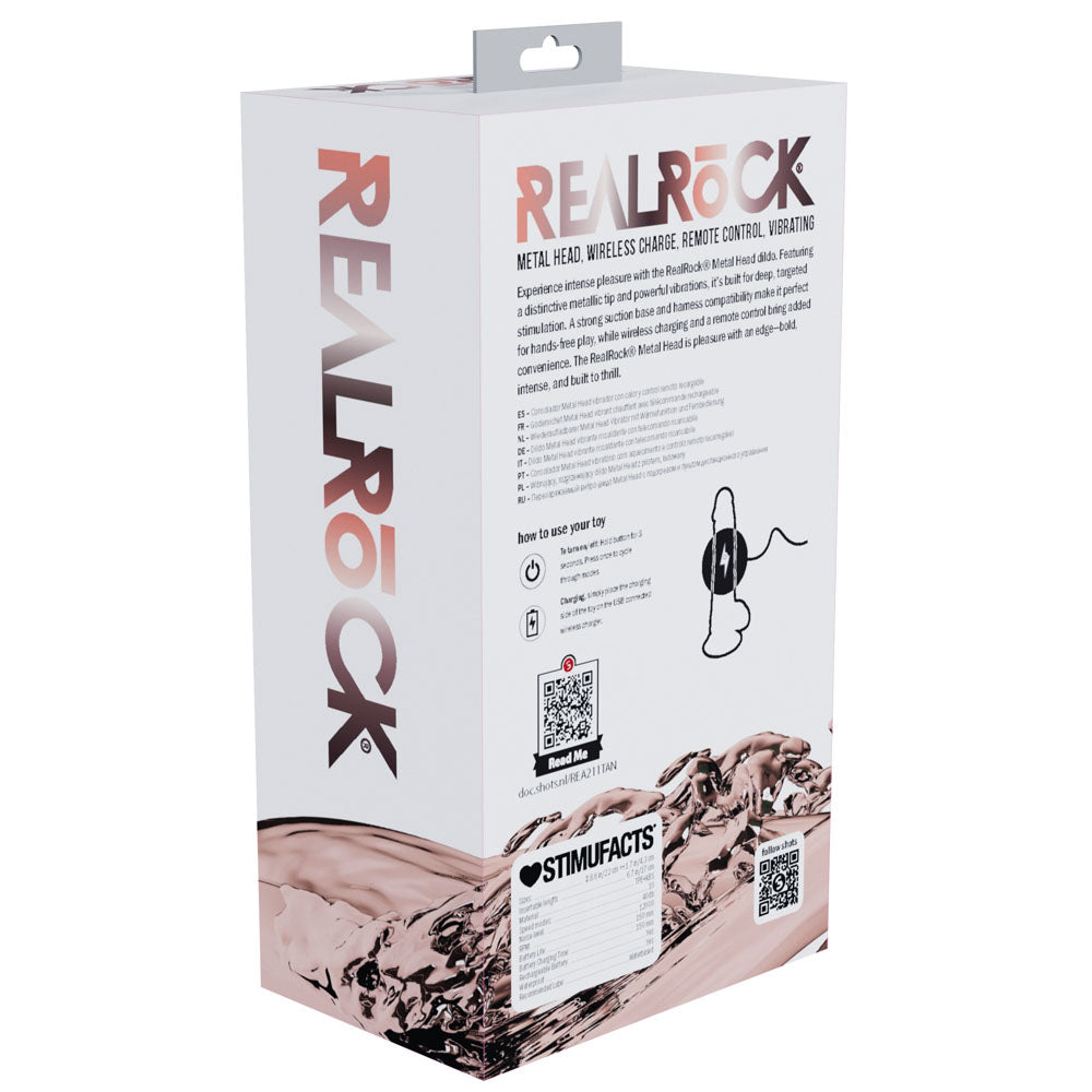 REALROCK Metal Head 8'' Rechargeable Dildo - Tan - Tan 22 cm USB Rechargeable Vibrating Dildo with Metal Head and Wireless Remote Shots Toys