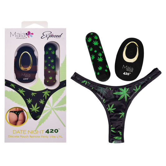 Maia DATE NIGHT 420 PANTY VIBE - S/M - Black S/M 420 Panty with Black USB Rechargeable Bullet & Remote Black - Club X