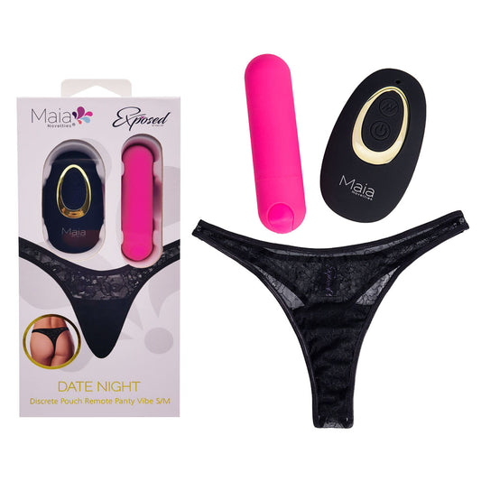Maia DATE NIGHT PANTY VIBE - S/M - Black S/M Panty with Pink USB Rechargeable Bullet & Remote Black - Club X