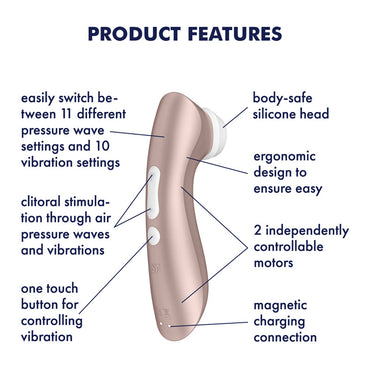 Satisfyer Pro 2+ Vibration Clitoral Stimulator Rose Gold - Club X