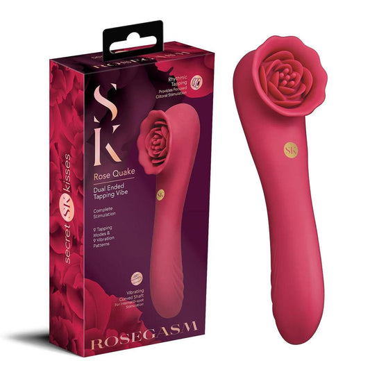 Secret Kisses ROSEGASM ROSE QUAKE - Red 18.8 cm USB Rechargeable Dual Ended Tapping Vibrator Xgen Products