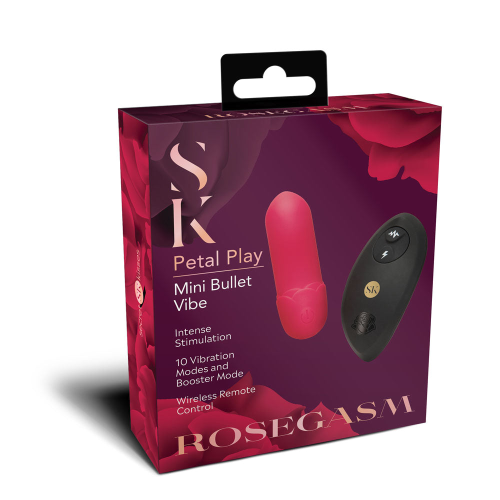 Secret Kisses ROSEGASM Petal Play Mini Bullet Vibe - Red 7.5 cm USB Rechargeable Bullet with Wireless Remote XGEN Products