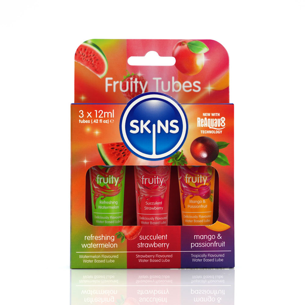 Skins Fruity Tubes - Watermelon, Strawberry, & Mango & Passionfruit Flavoured Lubricants - 12 ml Bottles Creative Conceptions