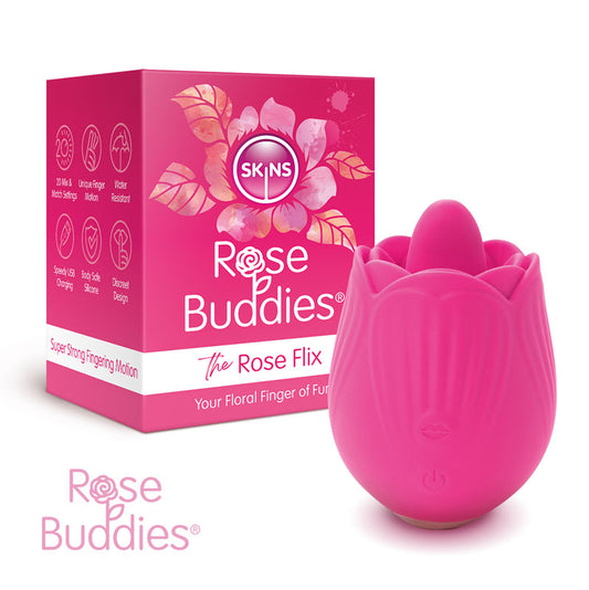 Skins Rose Buddies - The Rose Flix - Pink USB Rechargeable Flicking Rose Stimulator Pink - Club X