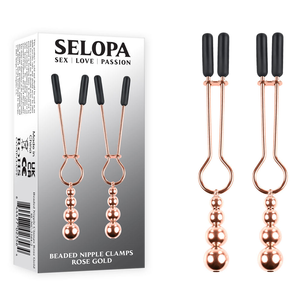 Selopa BEADED NIPPLE CLAMPS - Rose Gold - Rose Gold Nipple Clamps - Set of 2 Selopa