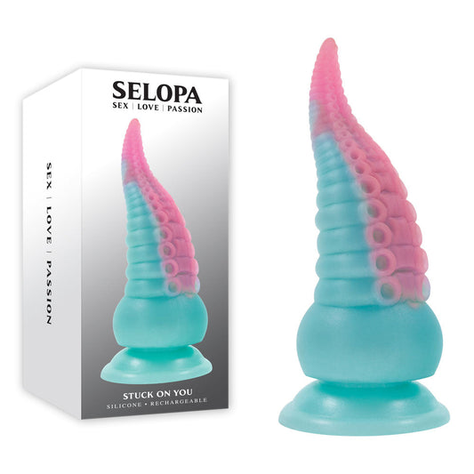 Selopa STUCK ON YOU - Blue/Pink 19 cm USB Rechargeable Vibrating Tentacle Fantasy Dildo Selopa