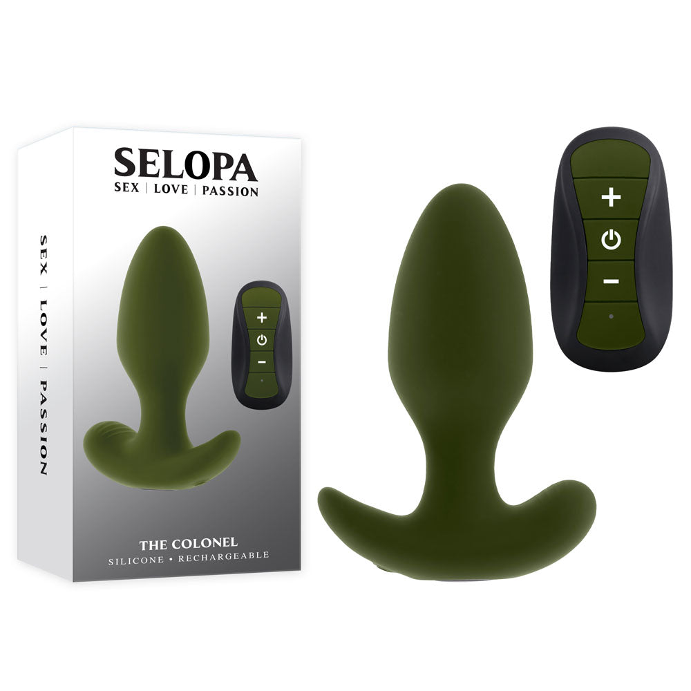 Selopa THE COLONEL - Green 10.1 cm USB Rechargeable Vibrating Butt Plug with Wireless Remote Green - Club X