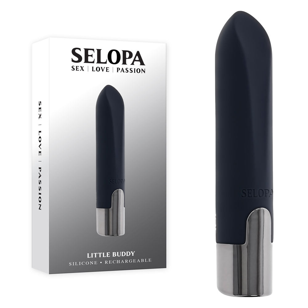 Selopa LITTLE BUDDY - Black 11.1 cm USB Rechargeable Vibrating Bullet Black - Club X