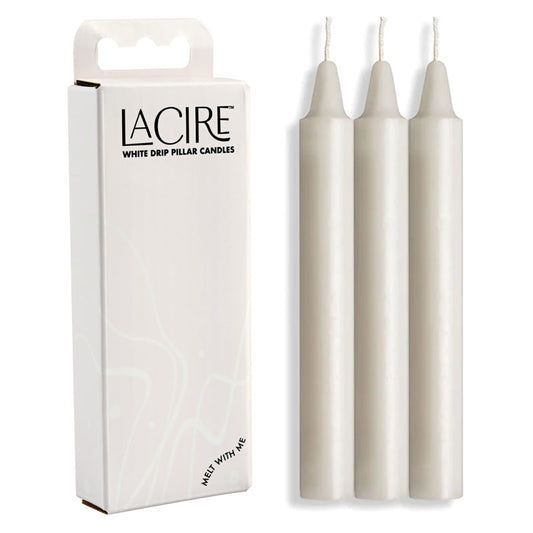 LaCire Drip Pillar Candles - White - White Drip Candles - Set of 3 White - Club X