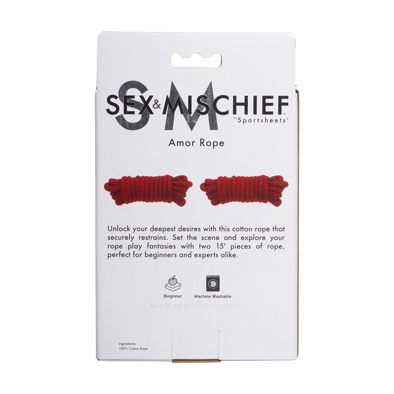 Sex & Mischief Amor Rope - 2 Red Bondage Ropes - 4.5 m Lengths Sportsheets