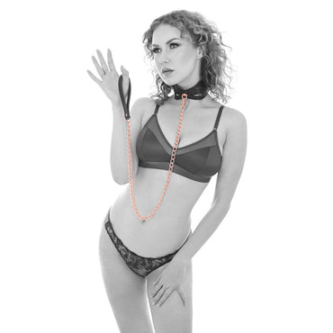 Sex & Mischief Brat Collar & Leash - Rose Gold/Black Restraint Sportsheets