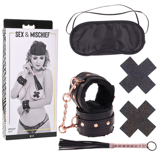 Sex & Mischief Brat Kit - 5 Piece Beginner Bondage Kit Black - Club X