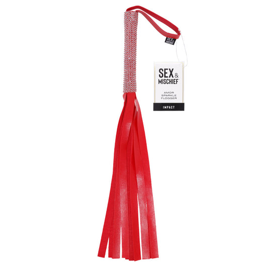 Sex & Mischief Amor Sparkle Flogger - Red 33 cm Flogger Whip Red - Club X