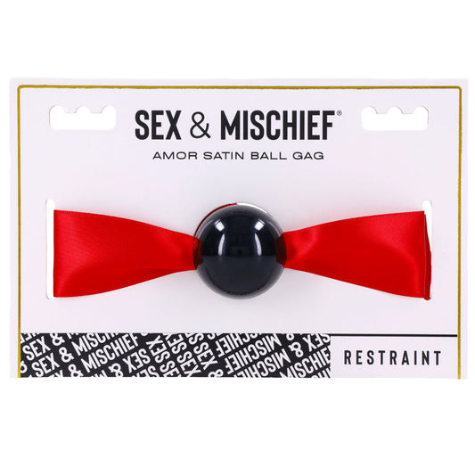 Sex & Mischief Amor Satin Ball Gag - Red/Black Mouth Restraint Red - Club X