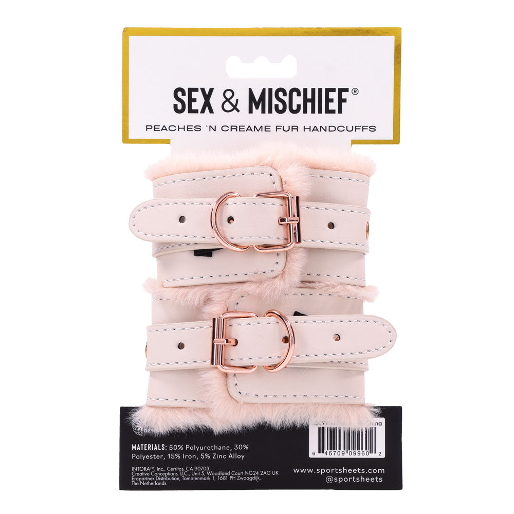 Sex & Mischief Peaches n CreaMe Fur Handcuffs - Peach Restraints Sportsheets