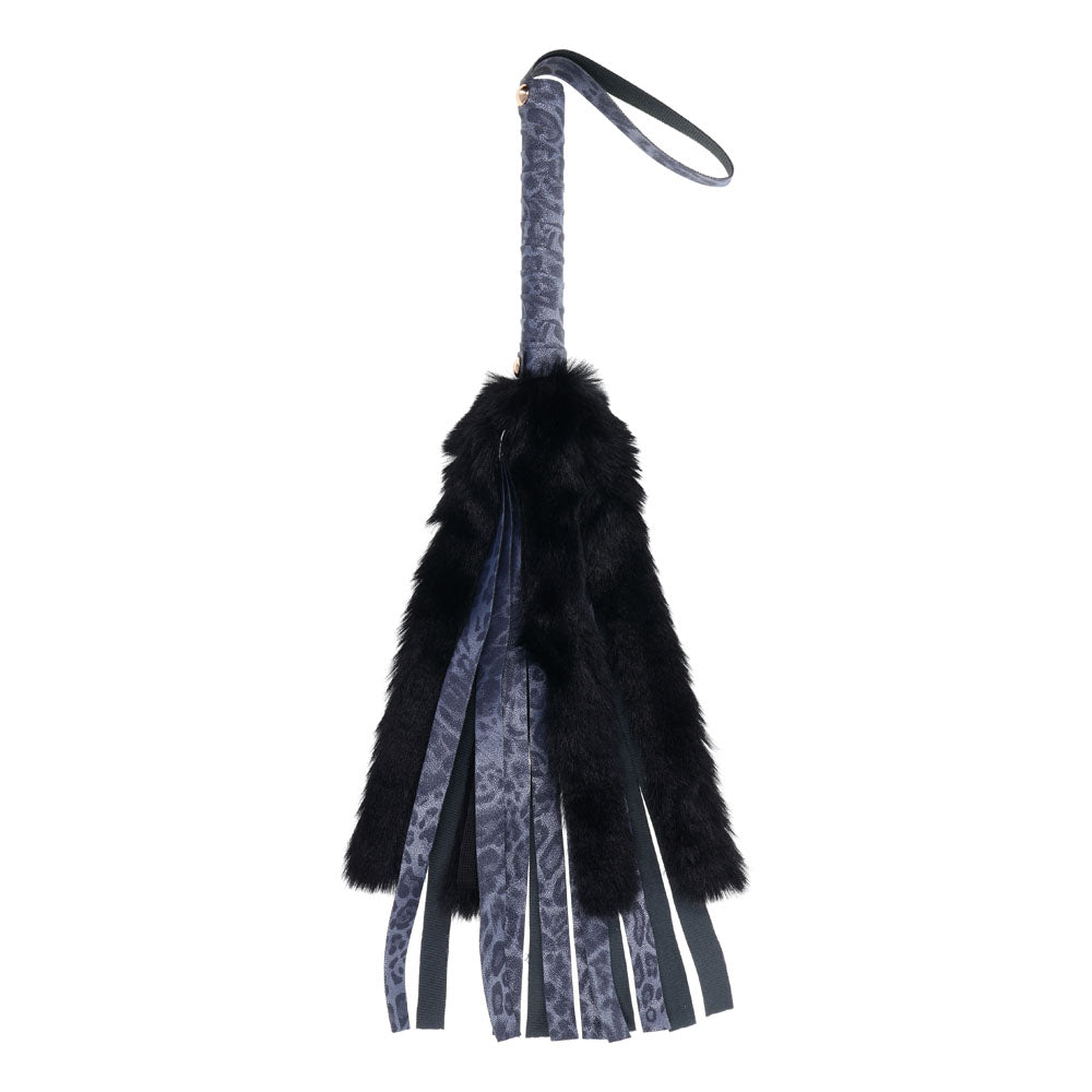 Sex & Mischief Cougar Faux Fur Flogger - Navy Blue/Black Furry Flogger Whip Sportsheets
